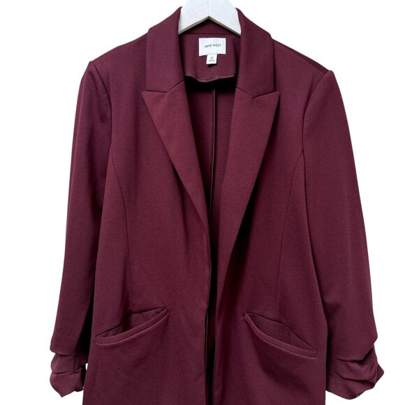 Nine West Womens Blazer Size Medium Burgundy Red Stretch Ponte Knit Career Jacke - Picture 3 of 8